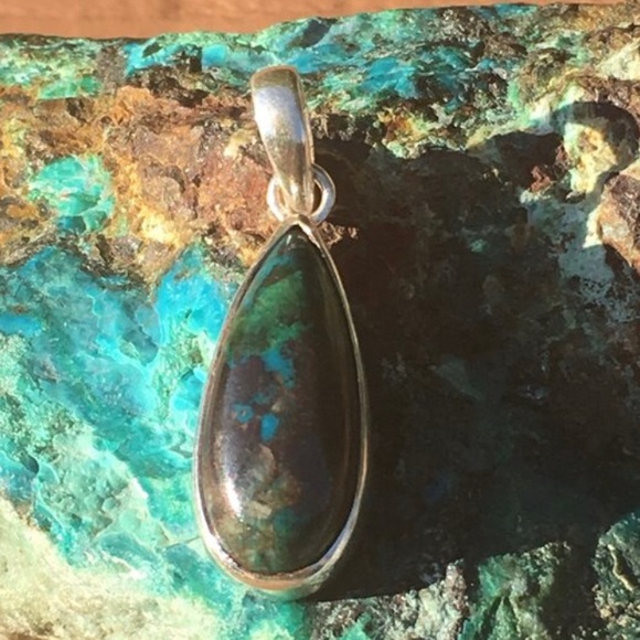 📿 Chrysocolla Chrysacolla Silver Pendant - Picture 2 of 4